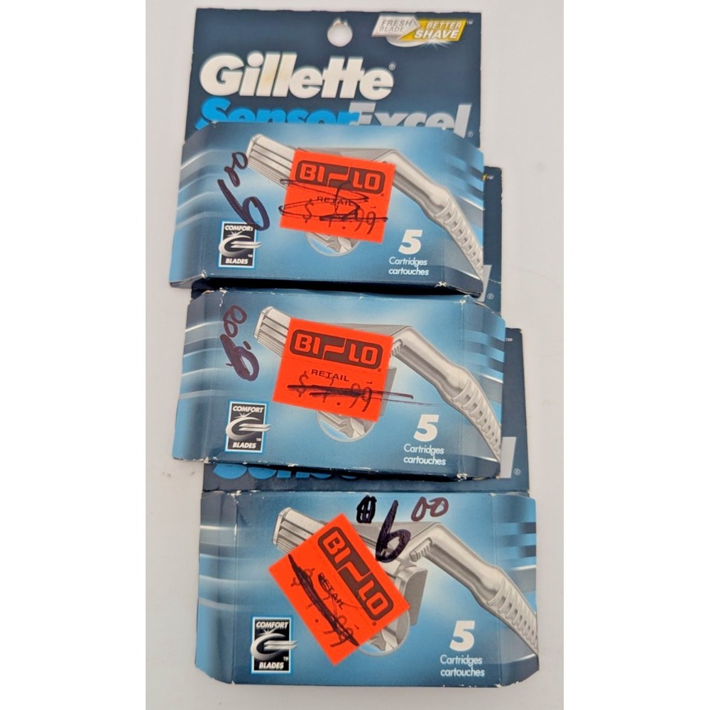 Gillette Sensor Excel Cartridges, New old stock 3 Packs, 15 Cartridges Total